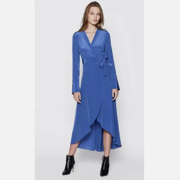 NWT Equipment Gowin Silk Wrap High Low Hem Midi Dress Letterman Blue XS, S $428 - Picture 3 of 10